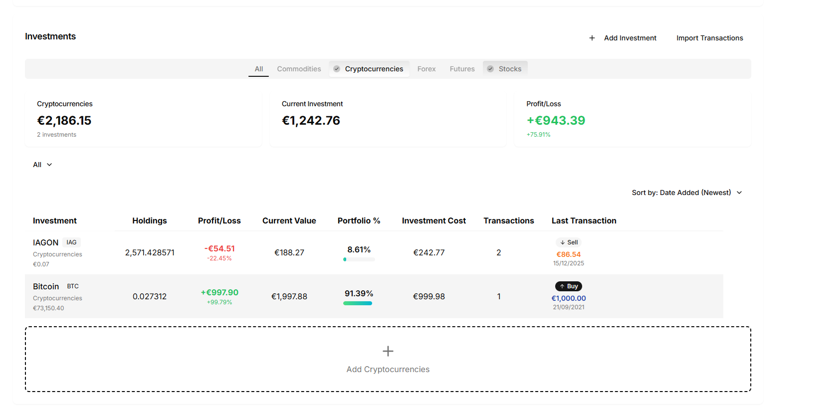 Crypto Investment Dashboard